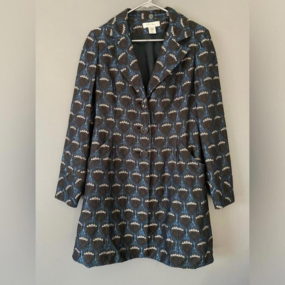 Nine West Silk Brocade Jacquard Longline Blazer Coat Dark Academia Small